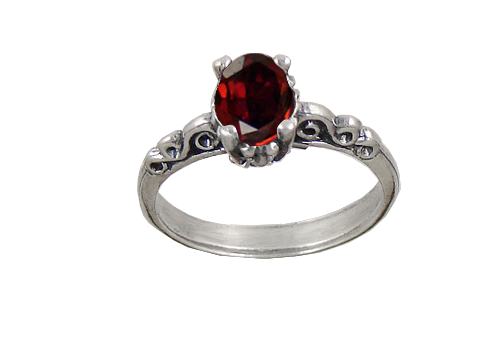 Sterling Silver Ring With Faceted Garnet Size 8